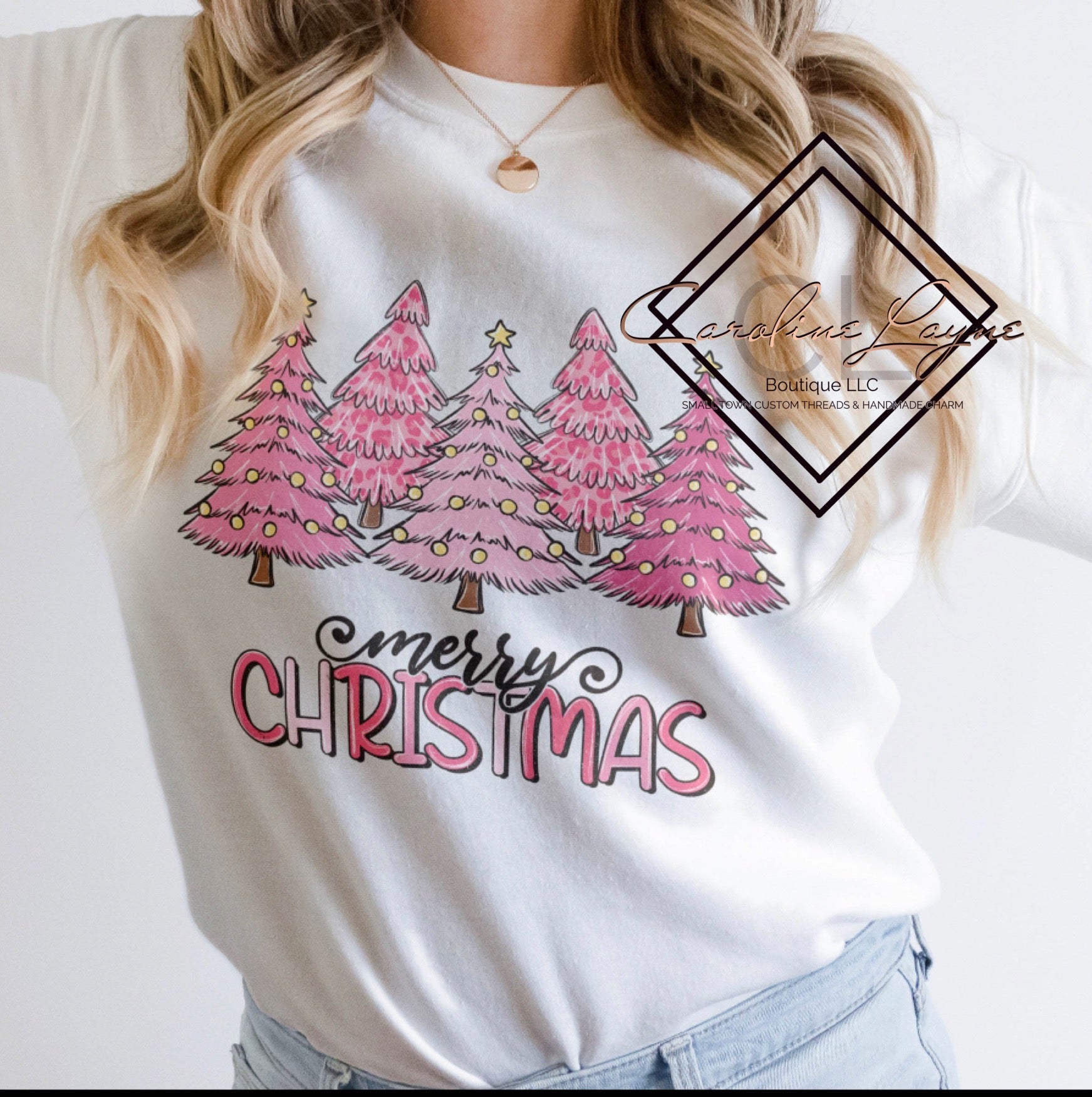 Pink merry Christmas trees Sweatshirt - Caroline Layne Boutique LLC