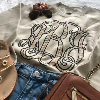 Plaid Monogram Sweatshirt - Caroline Layne Boutique LLC