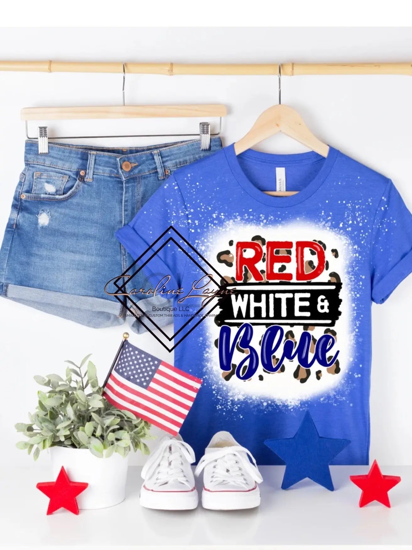 Red White And Blue Leopard Bleached Tee - Caroline Layne Boutique LLC