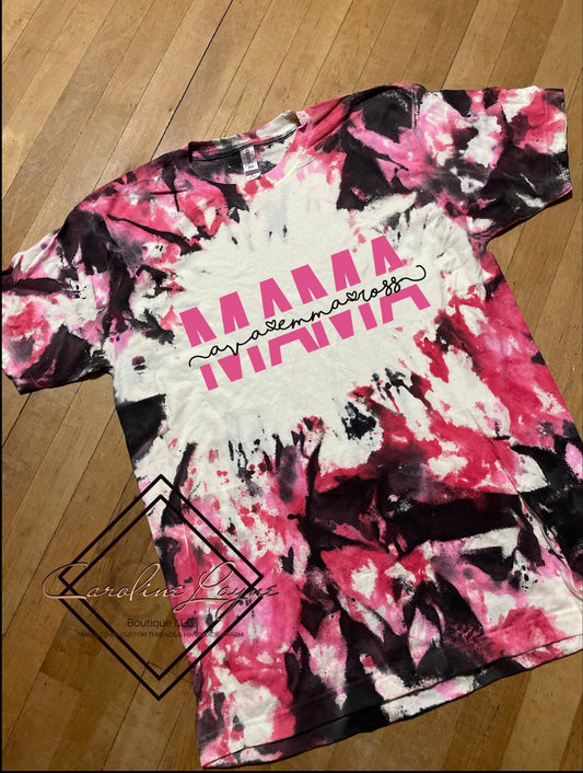 Reverse Tie Dye Pink and Red Mama Names Tee - Caroline Layne Boutique LLC