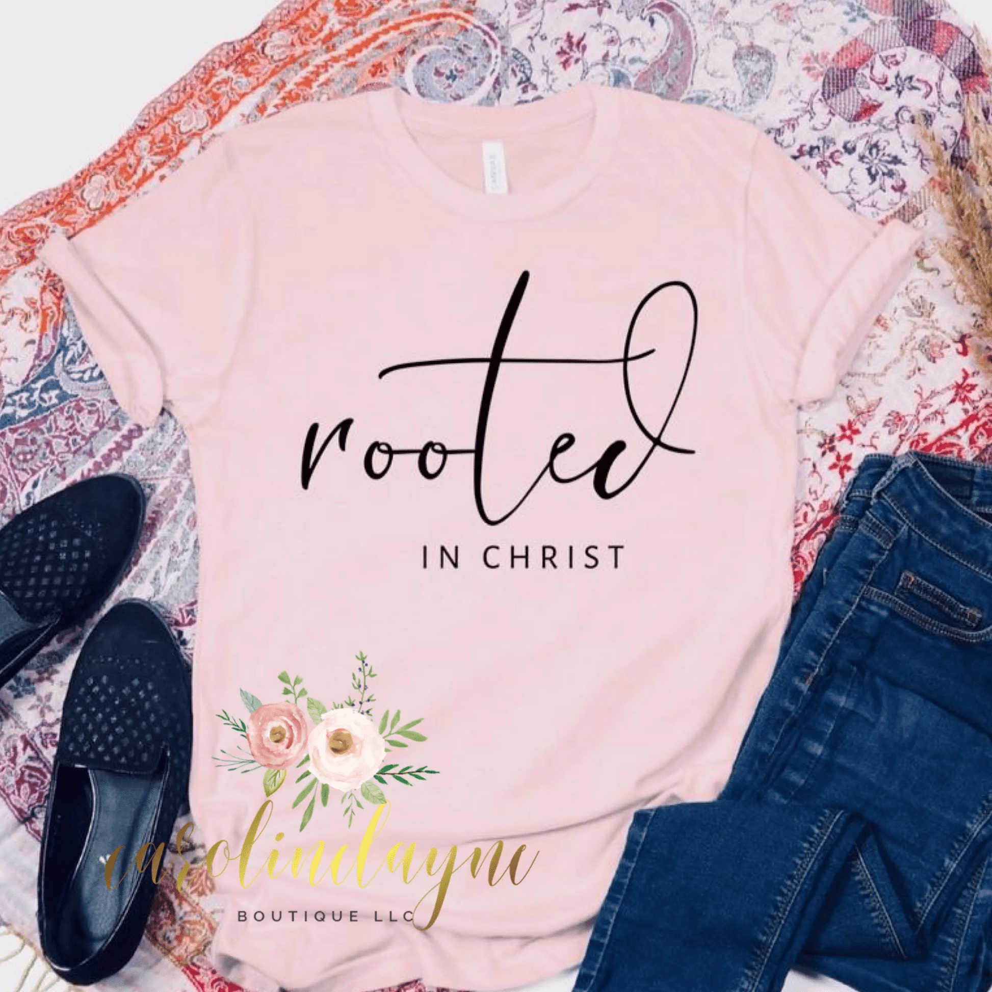 Rooted in Christ tee - Caroline Layne Boutique LLC