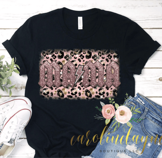 Rose Gold Glitter MAMA leopard tee - Caroline Layne Boutique LLC