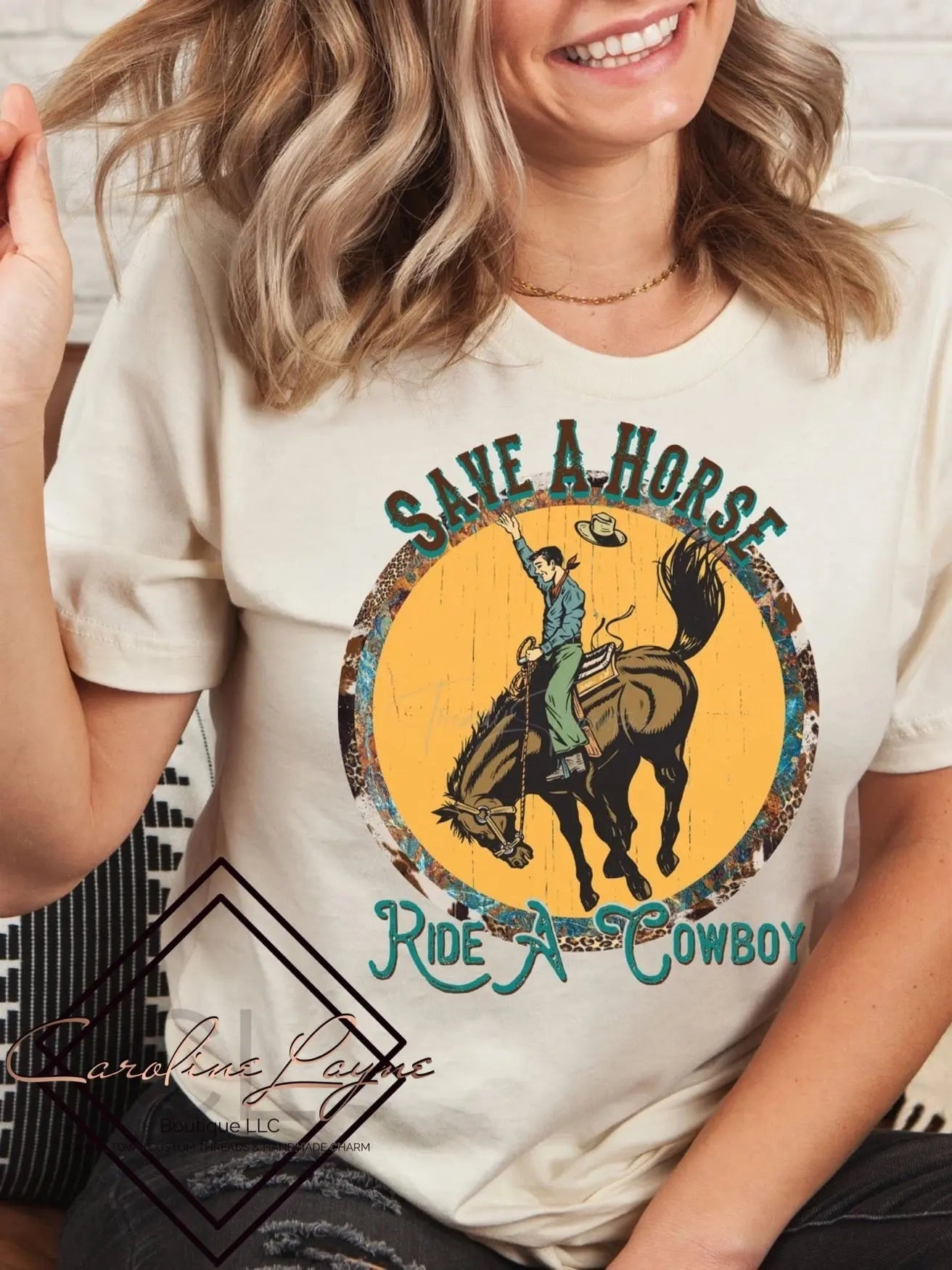 Save A Horse Ride A Cowboy Tee - Caroline Layne Boutique LLC