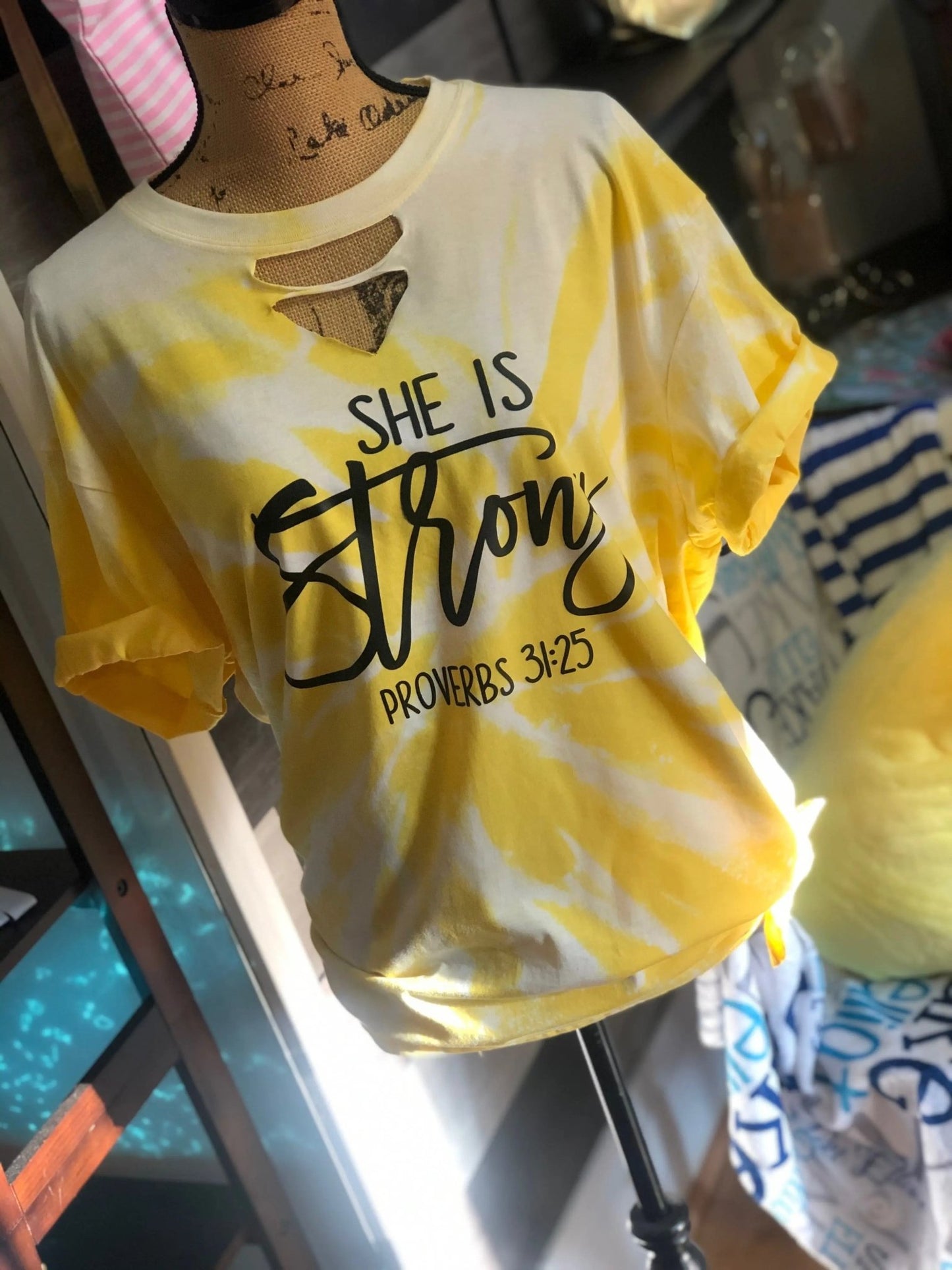 She Is Strong Bleached Tee - Caroline Layne Boutique LLC