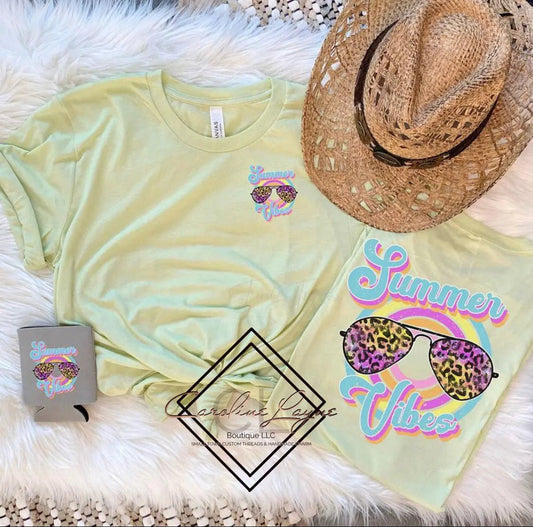 Summer vibes Front pocket and back design Tee - Caroline Layne Boutique LLC