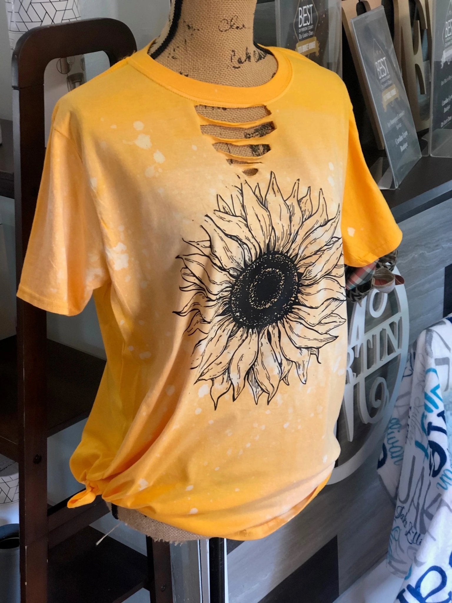 Sunflower Bleached Tee - Caroline Layne Boutique LLC