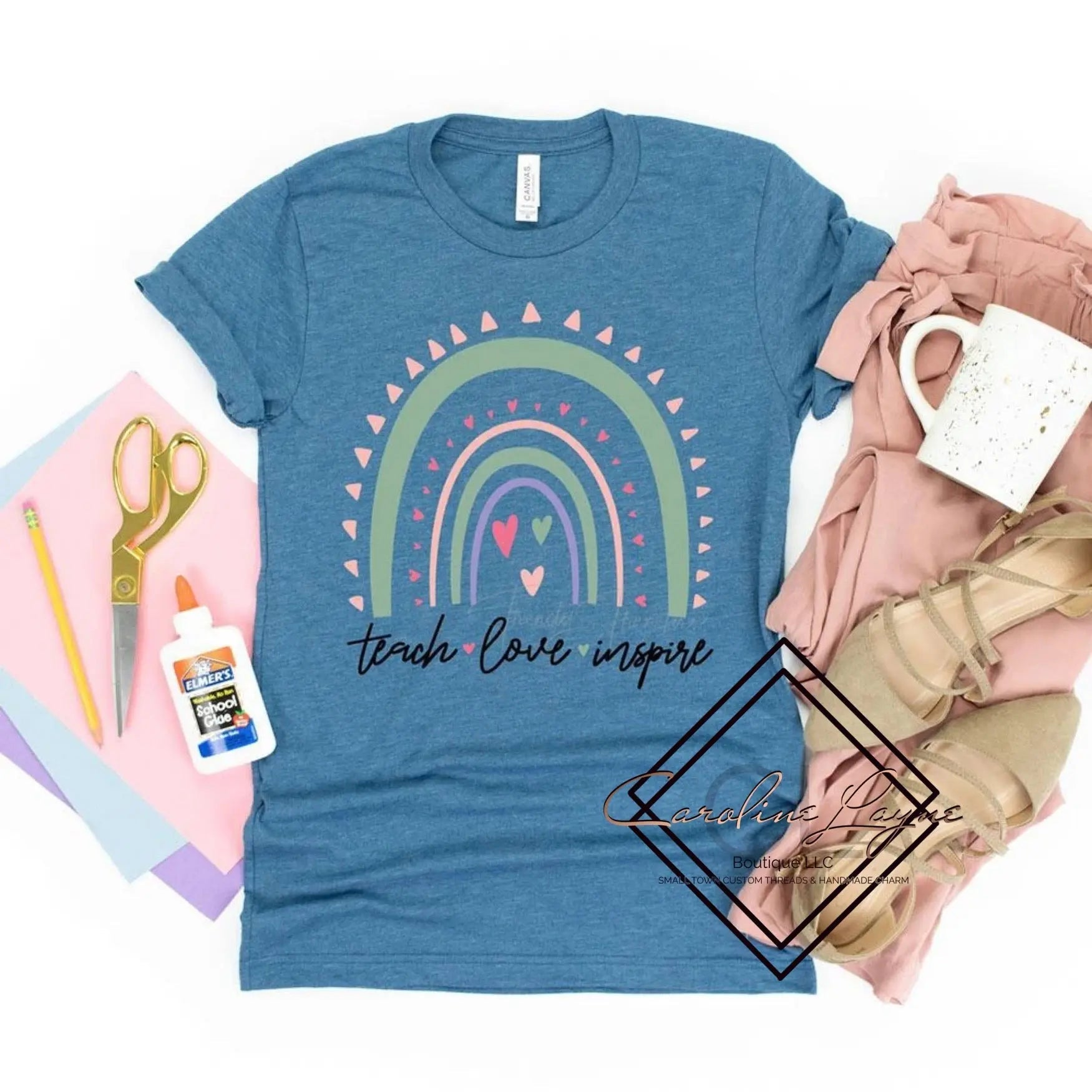 Teach Love inspire Rainbow Tee - Caroline Layne Boutique LLC