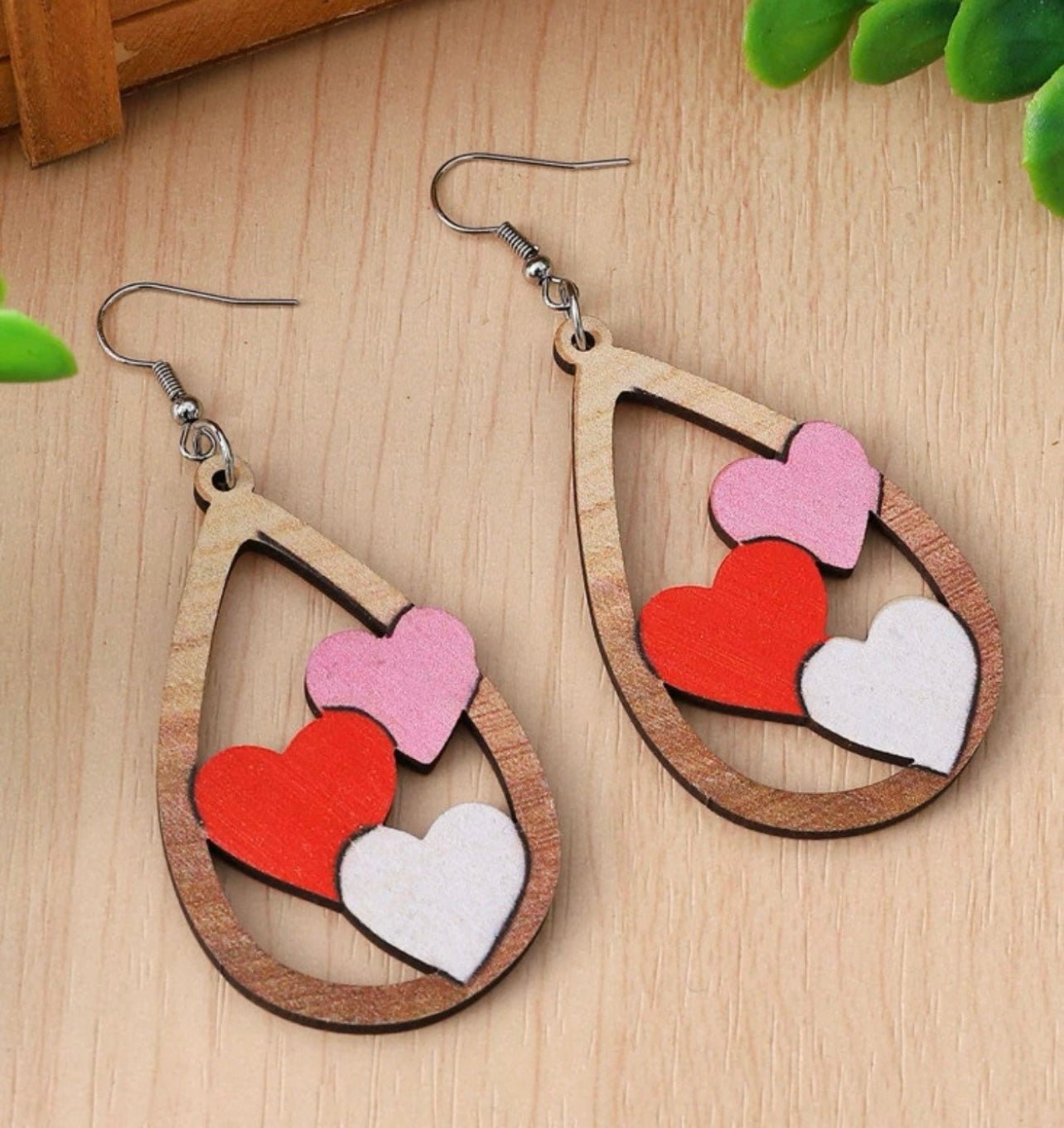 Valentines Day Heart Handmade Wooden Earrings - Caroline Layne Boutique LLC