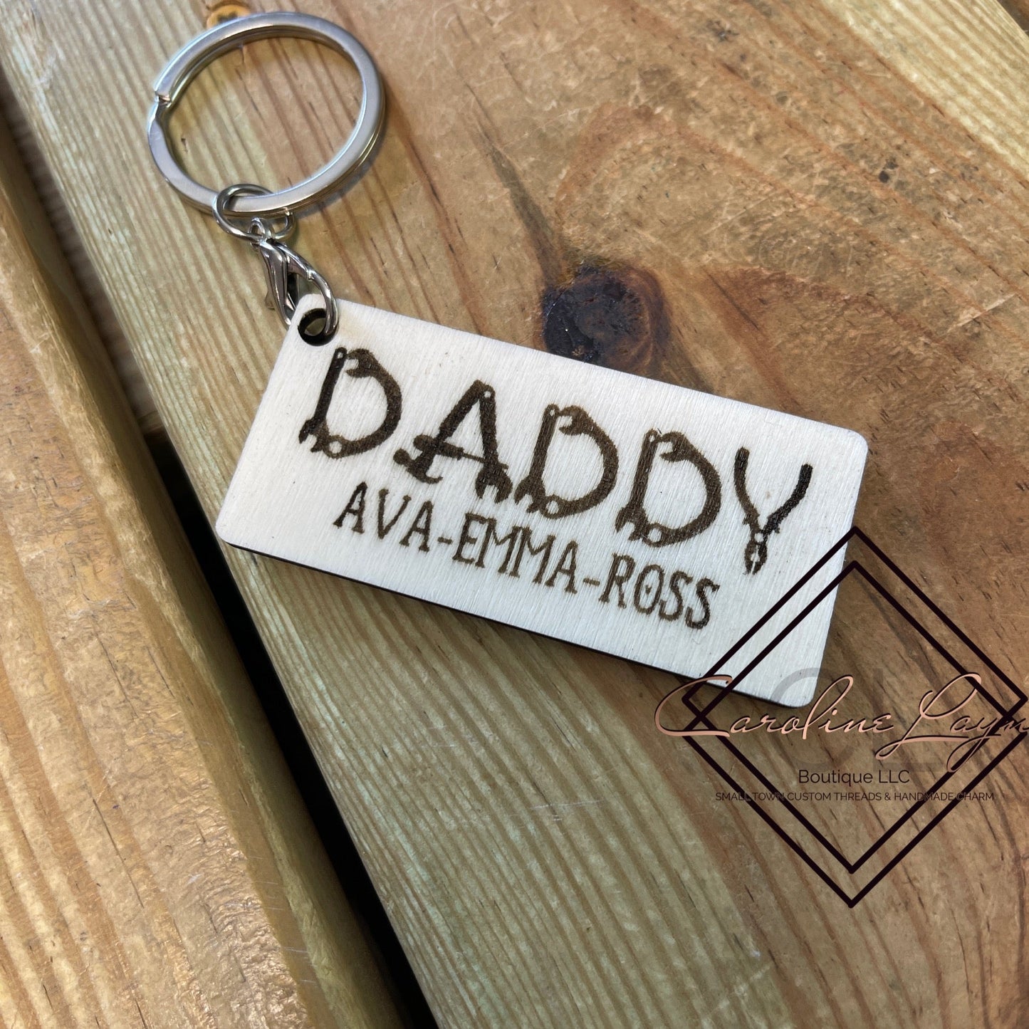 Wooden Engraved Daddy Tool Names Keychain - Caroline Layne Boutique LLC