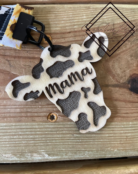 Wooden Engraved Mama Cow Keychain - Caroline Layne Boutique LLC